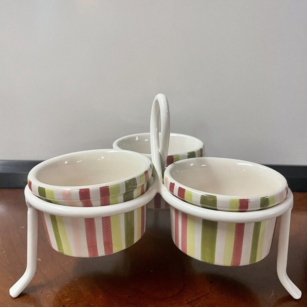 NIB   Trio Server Bowl Set ~ Stoneware ~ Handpainted